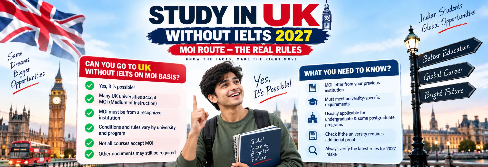 Study in UK Without IELTS 2027 | MOI Route - The Real Rules